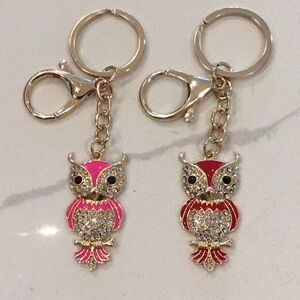 “Wise Old Owl” Sparkling Owl Bag Charm Keychain Gold w/Crystals